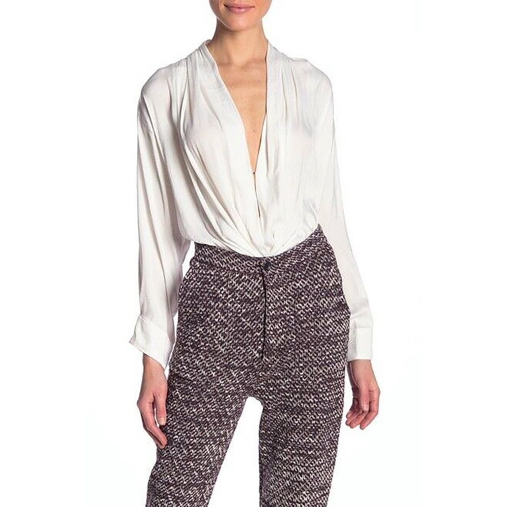 Free People Lady Like Lady Bodysuit in White size Small Thong Flowy Blouse Vneck